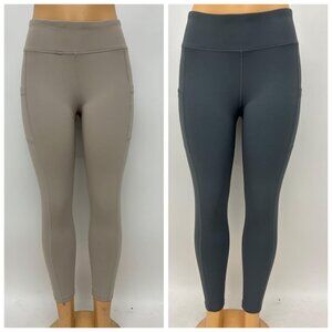 2 Pcs Women's Leggings with Pockets, Beige and Dark Gray